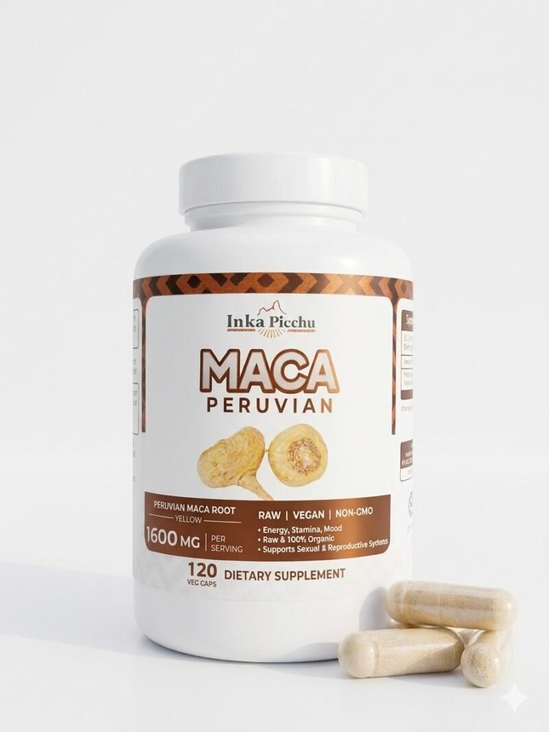 premium peruvian maca root capsules – 1600 mg | natural energy & vitality | non gmo | 120 caps