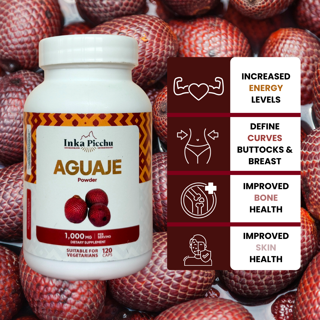 inka picchu premium aguaje – 1000 mg natural support for women’s energy & hormonal balance | vegan, non gmo | 120 caps