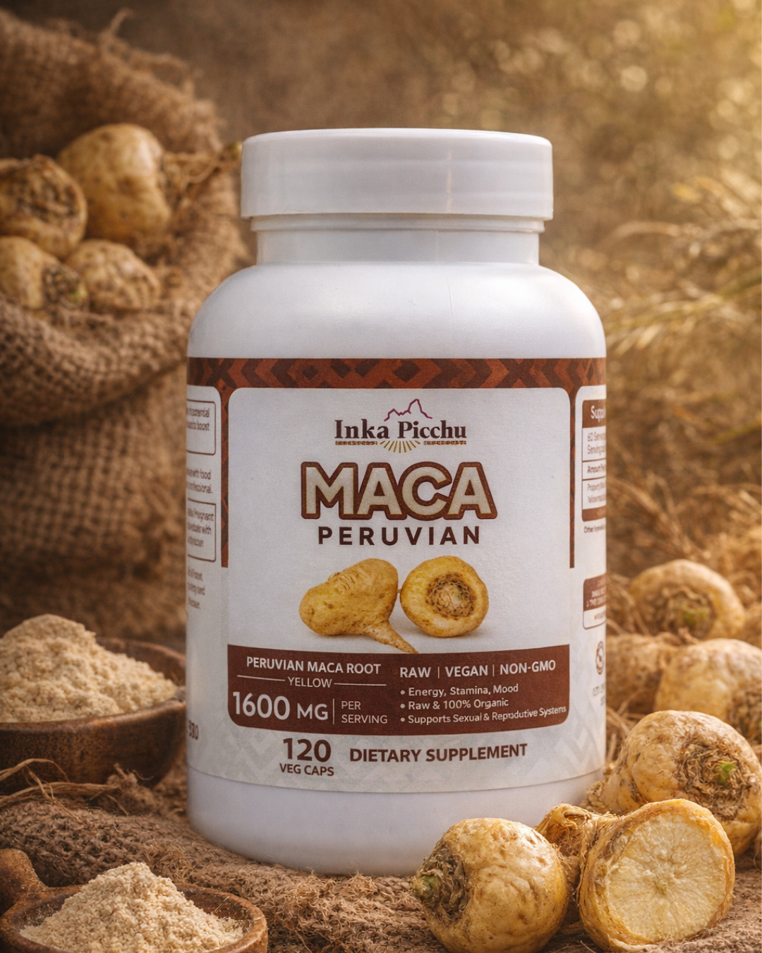 Premium Peruvian Maca Root Capsules – 1600 mg | Natural Energy & Vitality | Non-GMO | 120 Caps